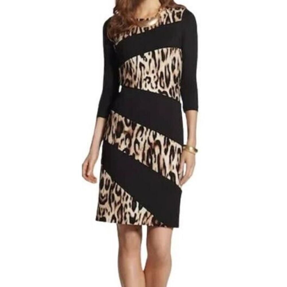 CHICO'S Black Animal Print Dress size 10.